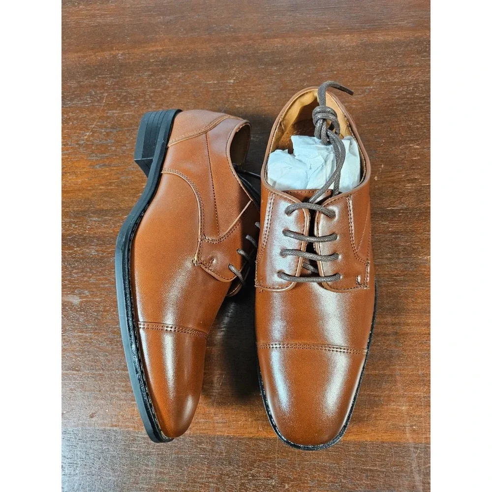 Stacy Adams Kallum Boys Cognac Cap Toe Oxford Dress Shoes 43439 Size 1.5 M